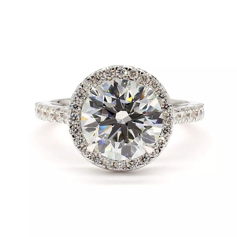 IGI Certified 3.50 Carat Round Cut D-E Color CVD Lab Grown Diamond Engagement Ring, 18K White Gold Wedding Halo Diamond Ring