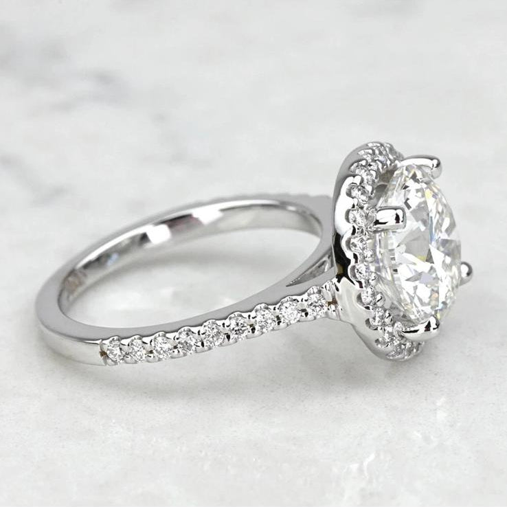 IGI Certified 3.50 Carat Round Cut D-E Color CVD Lab Grown Diamond Engagement Ring, 18K White Gold Wedding Halo Diamond Ring