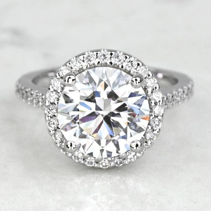 IGI Certified 3.50 Carat Round Cut D-E Color CVD Lab Grown Diamond Engagement Ring, 18K White Gold Wedding Halo Diamond Ring