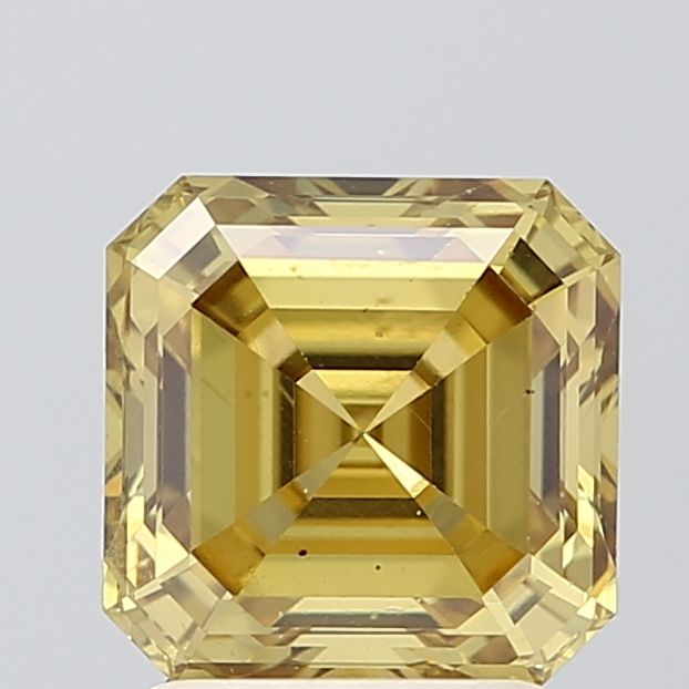 IGI CERTIFIED SQUARE EMERALD 2.07CT FANCY INTENSE BROWNISH YELLOW VS2 EX EX NONE LAB GROWN CVD DIAMOND