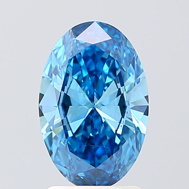 IGI CERTIFIED OVAL 1.51CT FANCY VIVID BLUE VS2 EX EX NONE LAB GROWN CVD DIAMOND