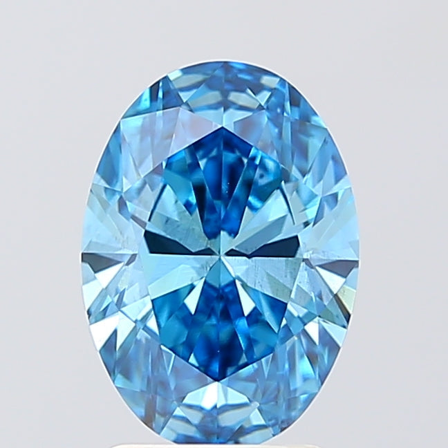 IGI CERTIFIED OVAL 2.03CT FANCY VIVID BLUE SI1 EX EX NONE LAB GROWN CVD DIAMOND