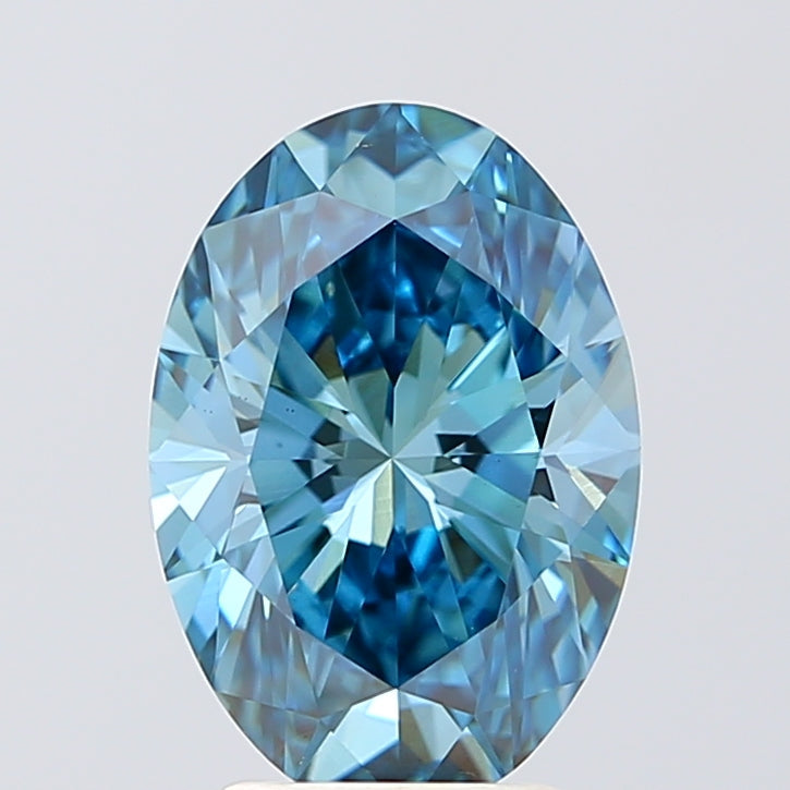 IGI CERTIFIED OVAL 3.02CT FANCY VIVID BLUE VS1 EX EX NONE LAB GROWN CVD DIAMOND